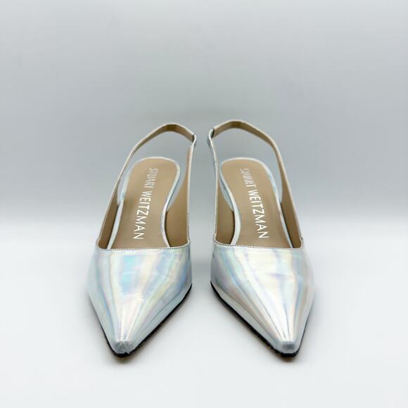 Stuart Weitzman Womens Xcurve 85 Slingback Heels US 6.5 Silver Sling Back NWOB - Picture 9 of 12
